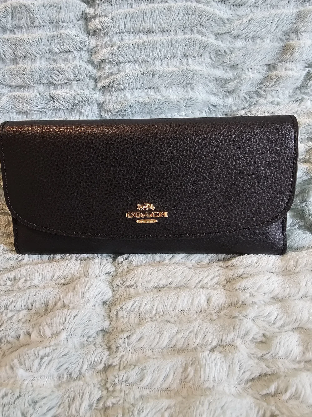 Coach Black Leather Checkboook Wallet - Signature Metal Logo